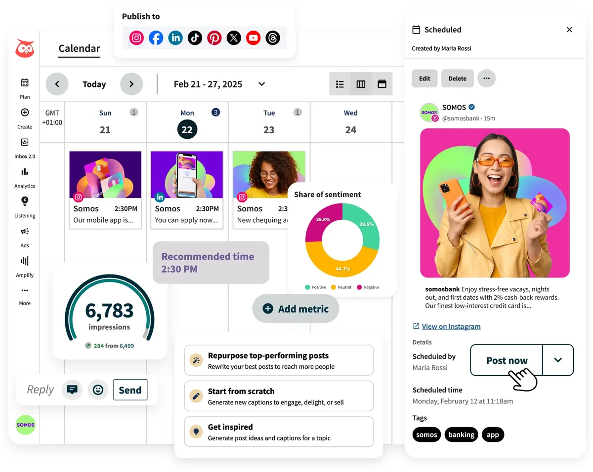 The Hootsuite publishing calendar and analytics